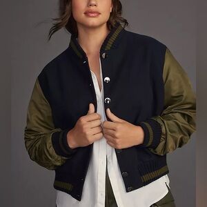 NWT Anthropologie Dolan Navy and Olive Varsity Jacket 1X